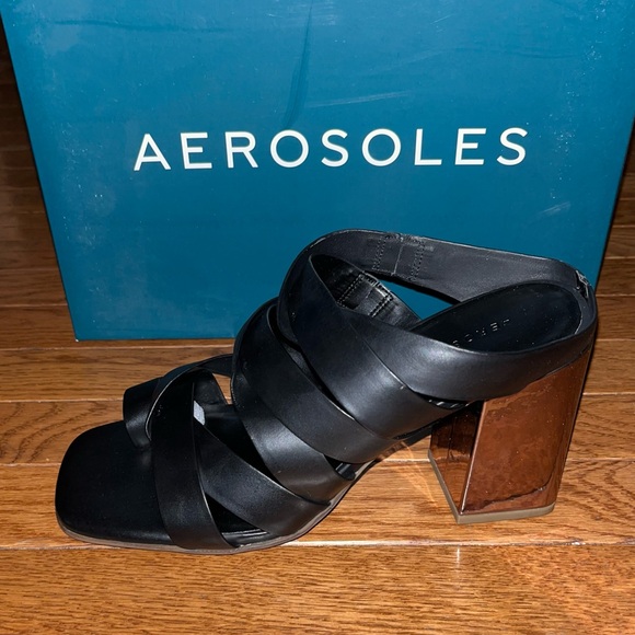 Aerosoles Black Leather Harley Heel Sandals Gladiator Straps Women’s Size 11 - Picture 4 of 8